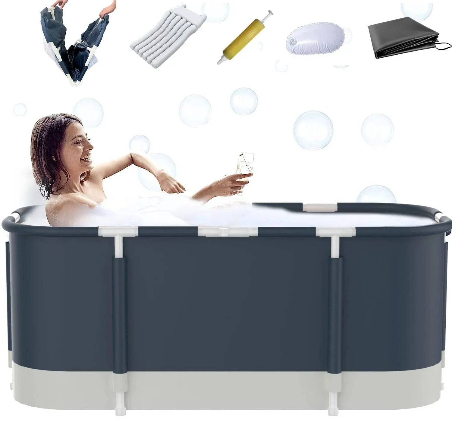 Ximi Aomai Portable Bathtub For Shower Stall Large 47 Inch Foldable Soaking Bathing Tub For Adults