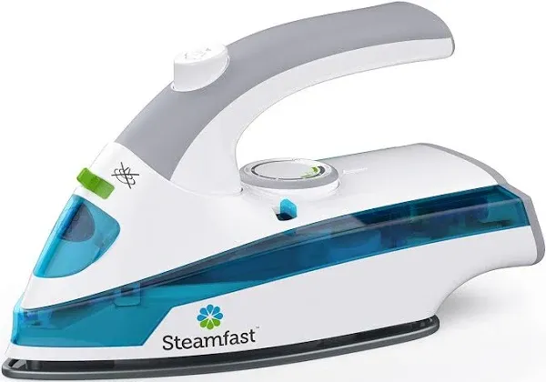 Steamfast SF710 Portable Mini Steam Iron, White, Non Stick  Plate Folding Handle