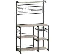 VASAGLE Bakers Rack with Magnetic Knife Holder, Paper Holder, Wire Basket, 8 Hooks, Organizers and Storage