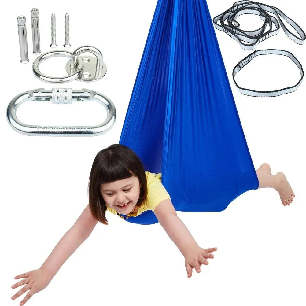 Indoor Sensory Swing for Kids with Mounting Hardware, Double-Layer Clothes Blue