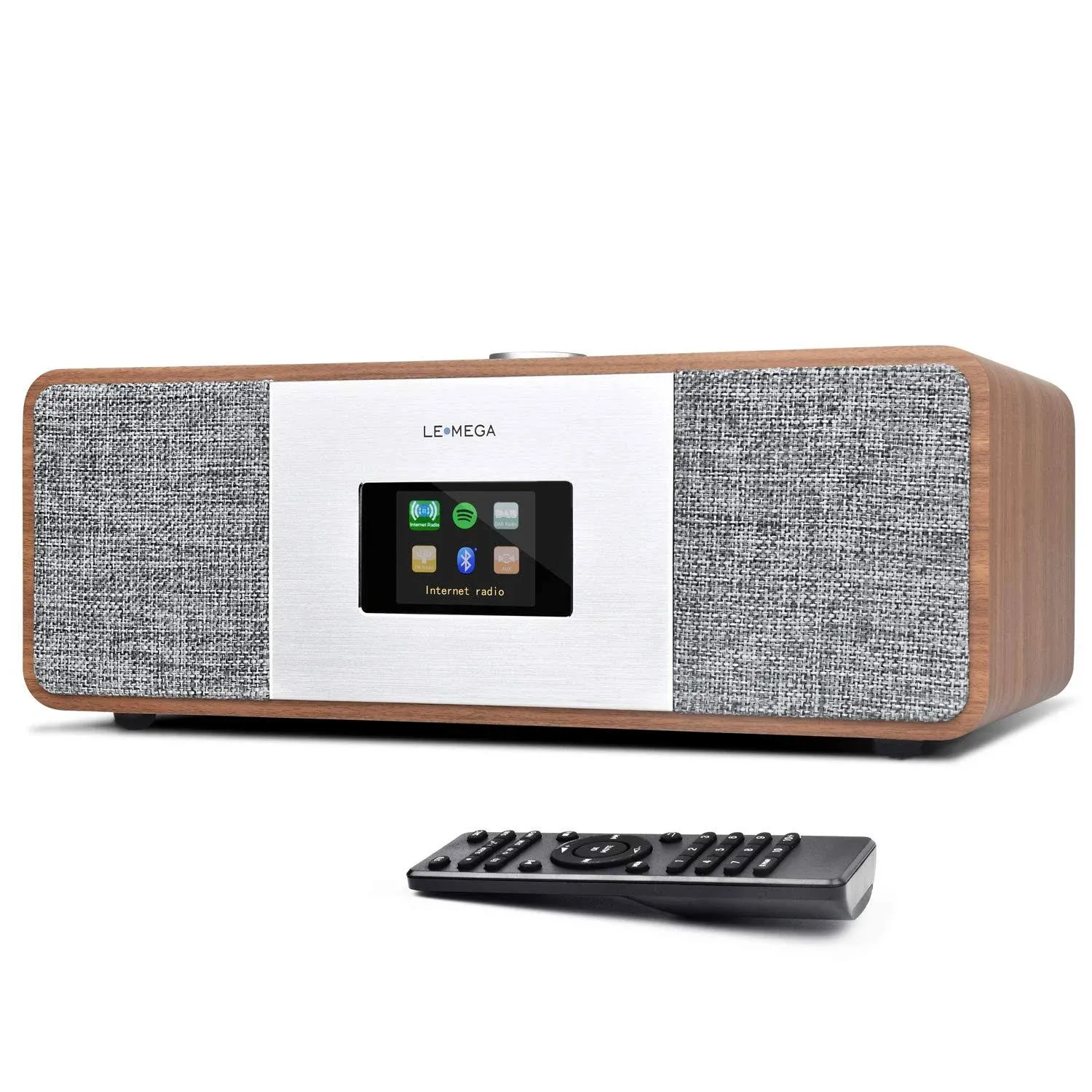 LEMEGA MSY3 Internet Radios for Home with WiFi,FM Radio Tuner,Spotify Connect,Bluetooth Speaker,Stereo Sound,Alarms Clock,40 Pre-Sets,Full Remote and App Control,Wooden Box-Walnut Finish