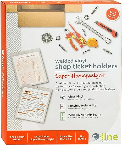 C-Line Vinyl Shop Ticket Holders, Both Sides Clear, 8.5 x 11 Inches, 50 per Box (80911)