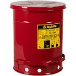 Justrite 09308 Oily Waste Can, 10 gal, Steel, Red