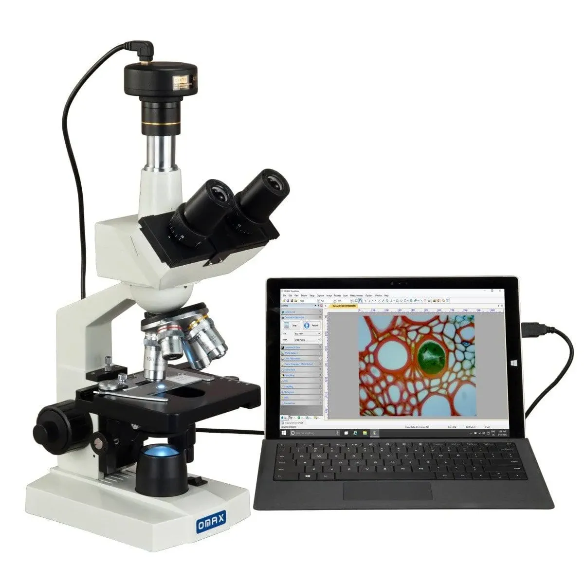 OMAX M83E Series Digital LED Trinocular Lab Compound Microscope 40X-2500X Magnification with 1.3MP USB Camera