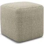 Simpli Home Zelma Boho Square Woven Pouf in Cream and Natural