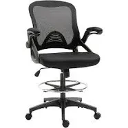 Mesh Drafting Chair   Tall Office Chair with Lumbar Support  Flip-Up Armrests  Footrest Ring and Adjustable Seat Height  Black