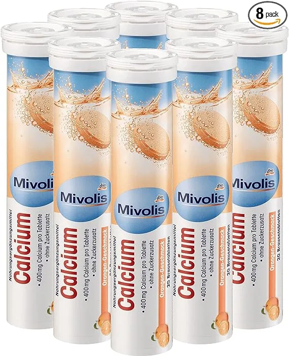 Mivolis Calcium effervescent Tablets - Dietary Supplements 8 Tubes x 20 pcs | Germany