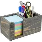 Gray Wood Office Desktop Storage Caddy, Sticky Note &amp; Stationery Holder Stand