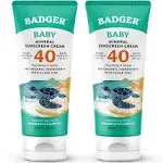 Badger SPF 40 Baby Sunscreen Cream (2 Pack) - Reef-Friendly Broad-Spectrum Water-Resistant Baby Sunscreen with Zinc Oxide - Chamomile and Calendula 2