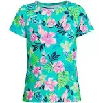 Lands' End Girls Short Sleeve Crew Neck UPF 50 Swim Rash Guard - Xxs - Jewel Green Tropic Print