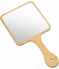 Handheld Mirror,Natural Bamboo Hand Mirror with Handle,Cute Hand Held Mirror for