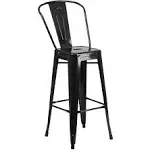 Flash Furniture Commercial Grade 30" High Black Metal Indoor-Outdoor Barstool with Removable Back