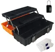 17-Inch Tool Box Organizer 3-Layer Multiplication Plastic Storage Toolbox with Portable Handle Perfect for Home Office Car Trunk