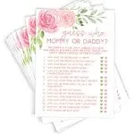 Printed Party Baby Shower Game, Guess Who Mommy or Daddy, Floral, 50 Cards