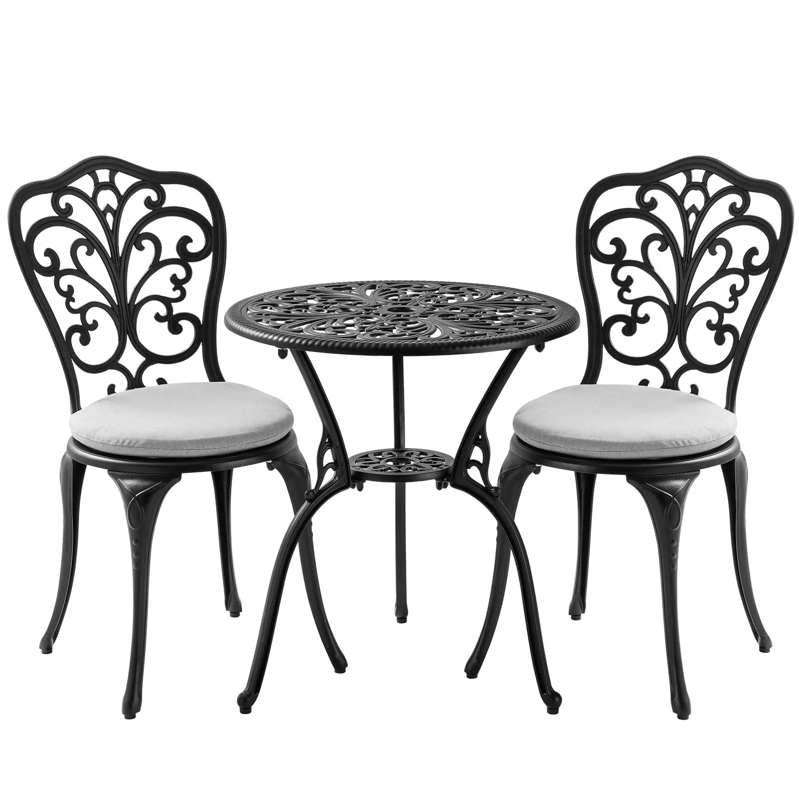 Patio-in 3 Piece Bistro Set Cast Aluminum Bistro Table and Chairs Set of 2 with Umbrella Hole,Patio Furniture Sets for Front Porch,Garden