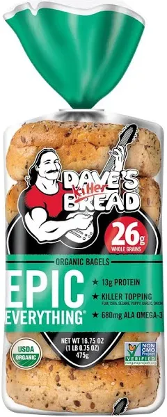 Dave's Killer Bread Epic Everything Bagels, Organic Bagels, 26g Whole Grains per Bagel, 5 Count