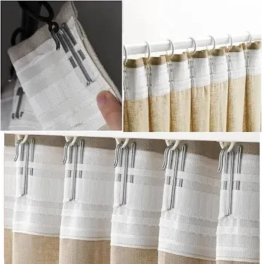 Curtain Tape with Hooks. Perfect for Ceiling Track System or rods with Curtain Rings (50" Tape, 10 Hooks)