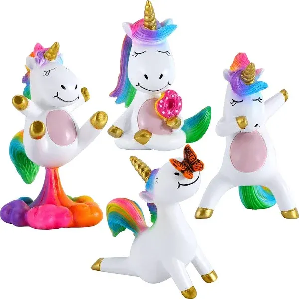 Mood Lab Miniature Unicorn Figurines Set Funny Mini Statue Kit of 4 pcs