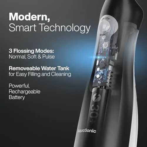 Aquasonic Aqua Flosser Professional Rechargeable Water Flosser with 4