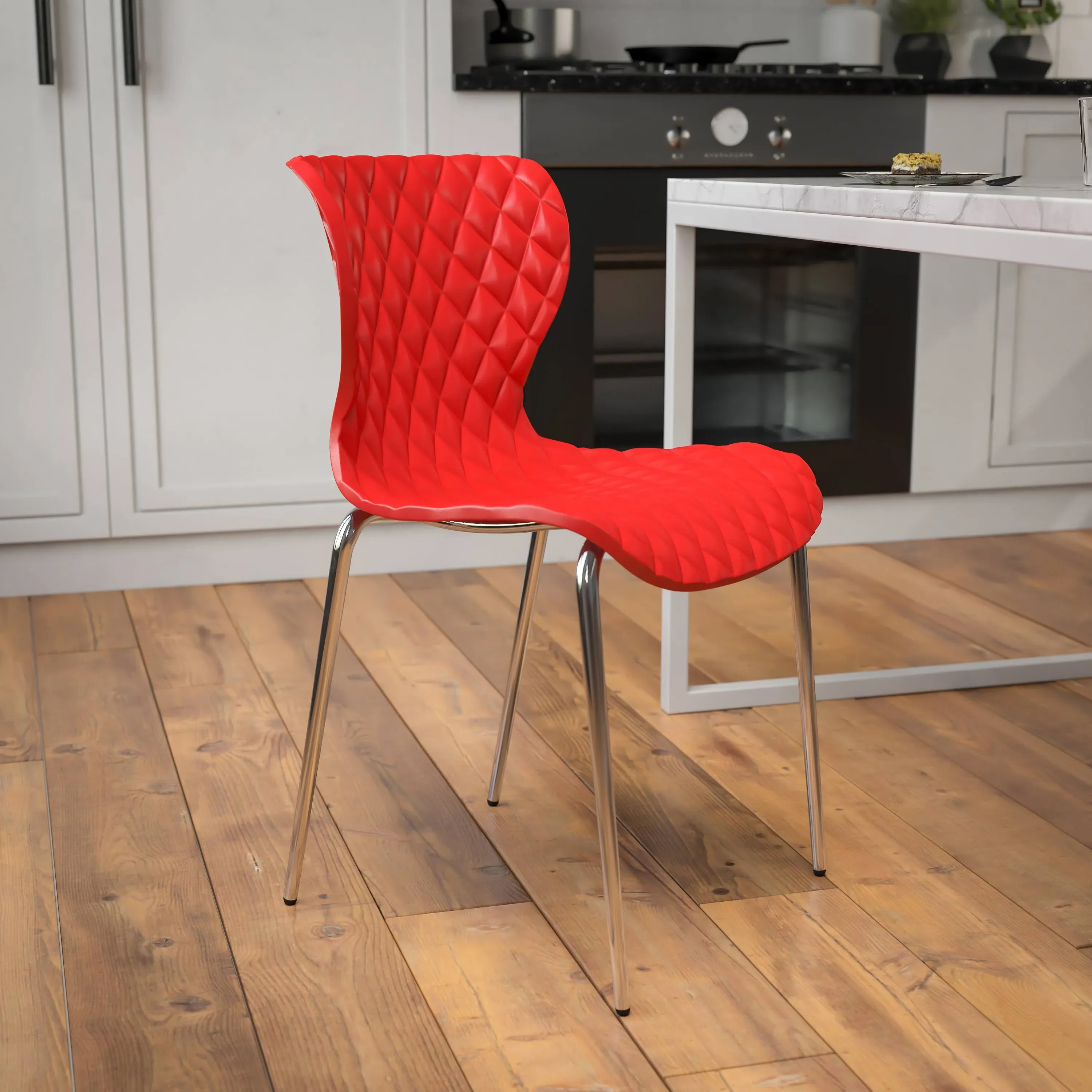 Emma + Oliver Contemporary Design Red Plastic Stack Chair