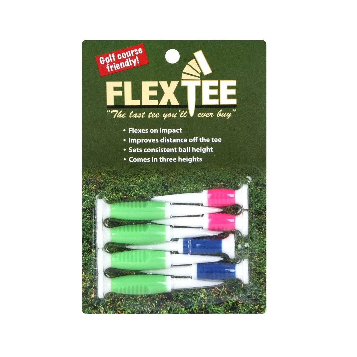 FlexTee Flexible Golf Tees (8 Pack), Florescent Green/Blue/Pink