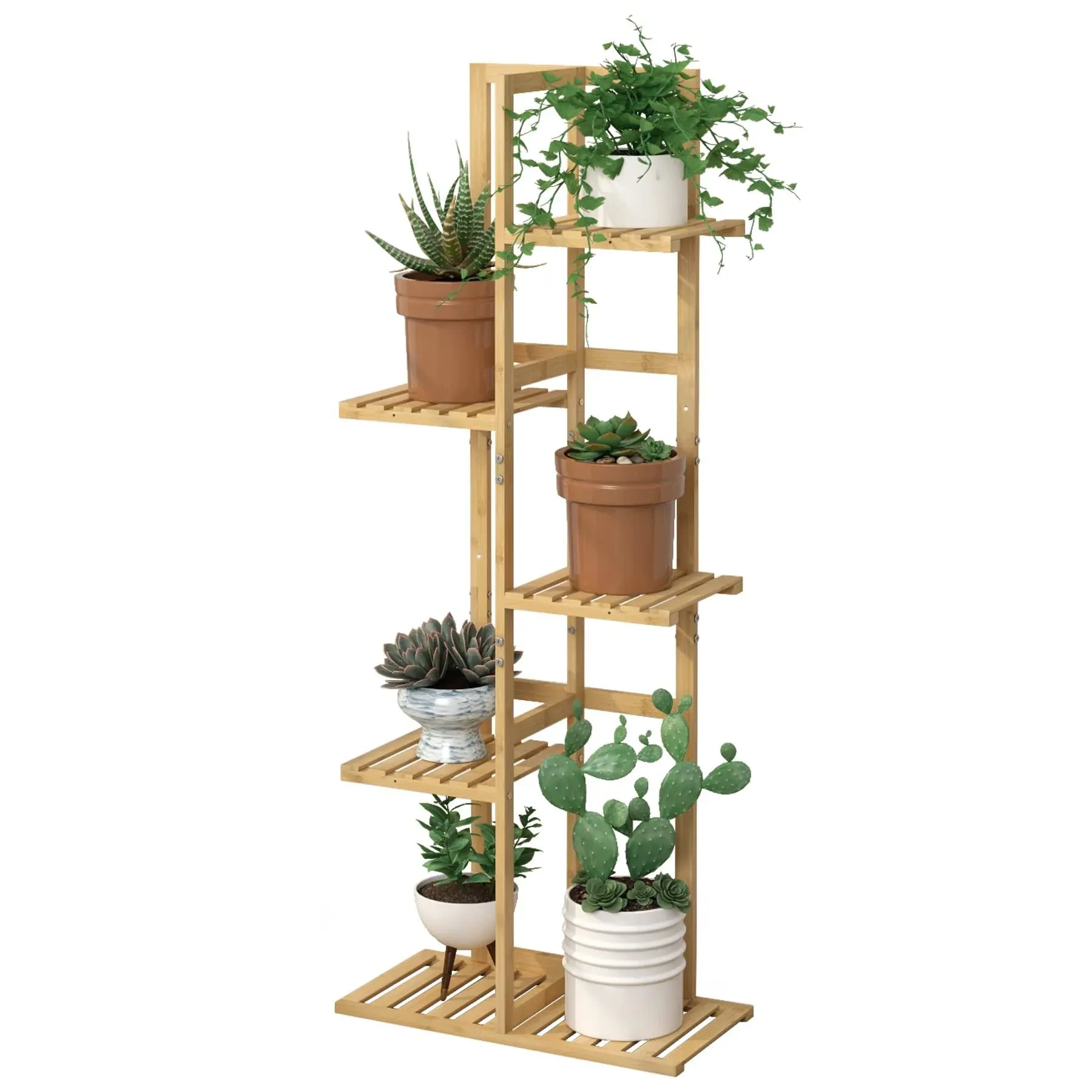 Laiensia Bamboo 5 Tier 6 Potted Plant Stand Rack Multiple Flower Pot Holder Shelf ...