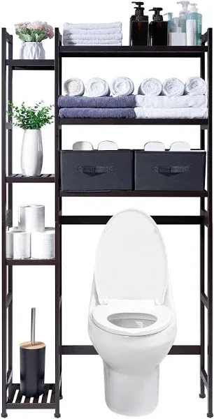 Homde Over The Toilet Storage with Basket and Drawer, Bamboo Bathroom Organizer with Adjustable Shelf & Waterproof Feet Pad, White X003SB9PPF