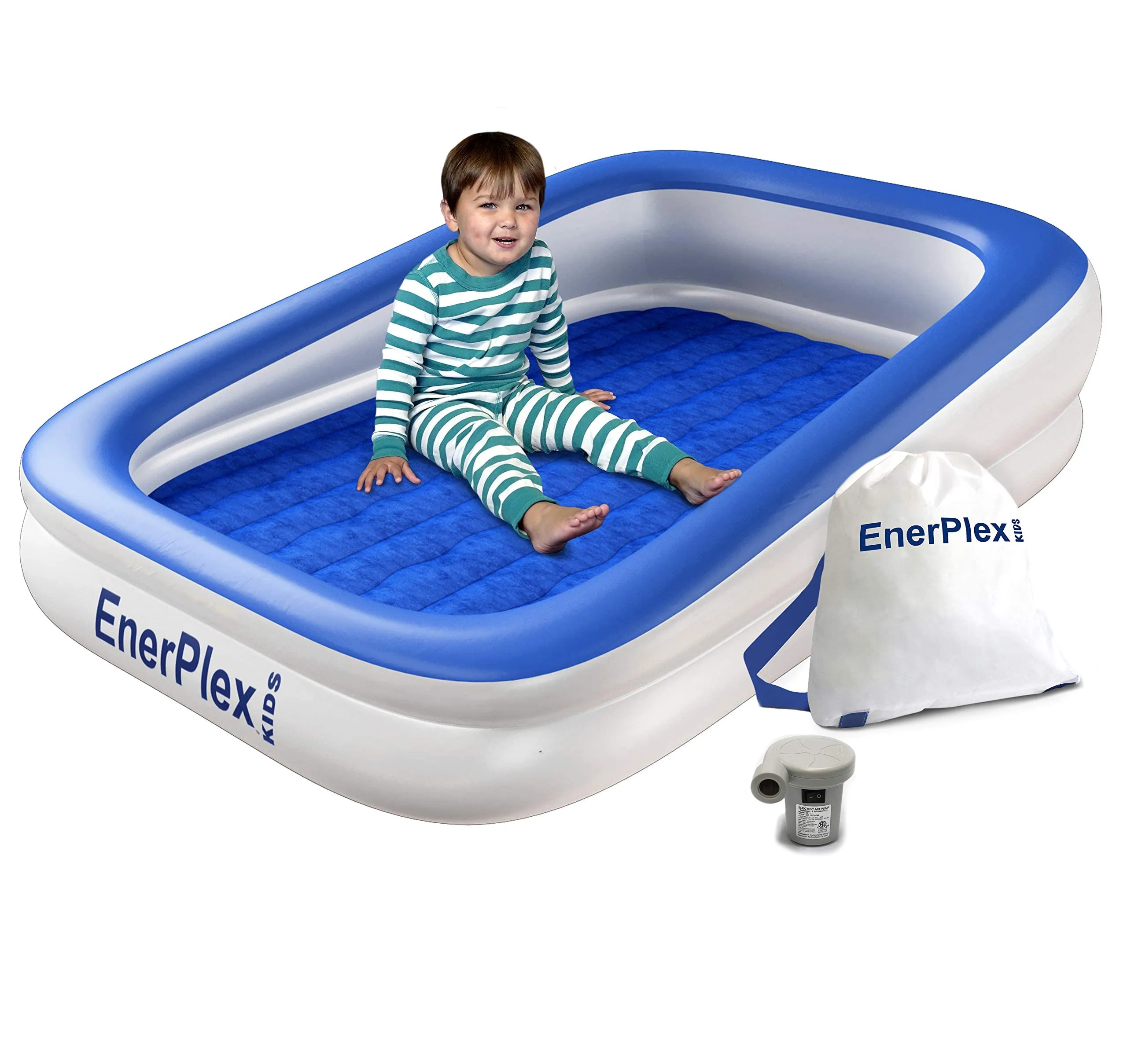 Kids Inflatable Travel Bed &amp; High Speed Pump, Portable Air Mattress - EnerPlex