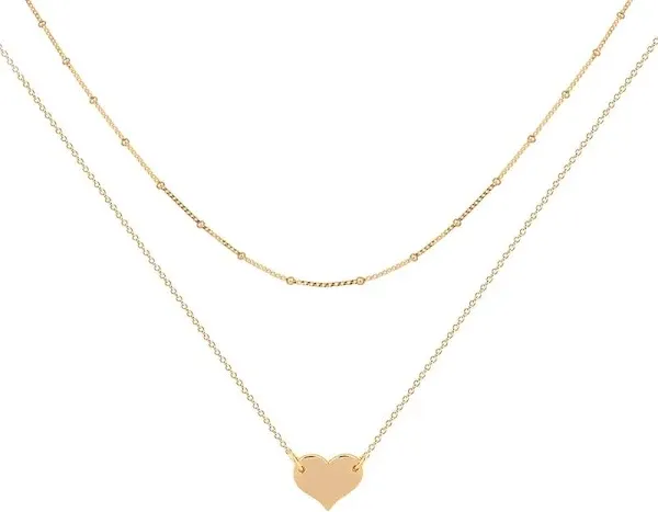 MEVECCO Layered Heart Necklace Pendant Handmade 18k Gold Plated Dainty Gold Choker Arrow Bar Layering Long Necklace for Women