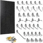 Triton Products Wall Ready 24" x 42" Black High-Density Fiberboard Pegboard with 36 Hooks