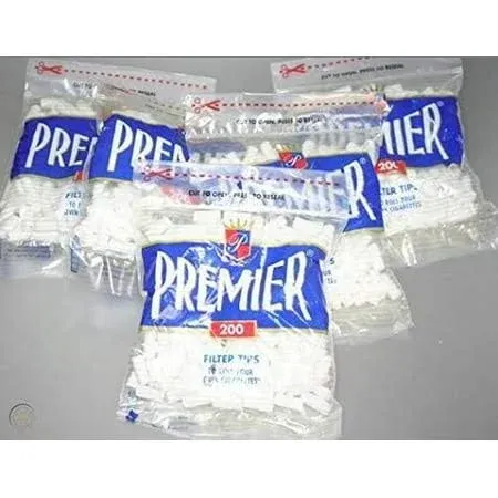 Premier Premium Filter Tips 18mm 200 Filters/Bag (5 Bags for A Total of 1,000 Filters)