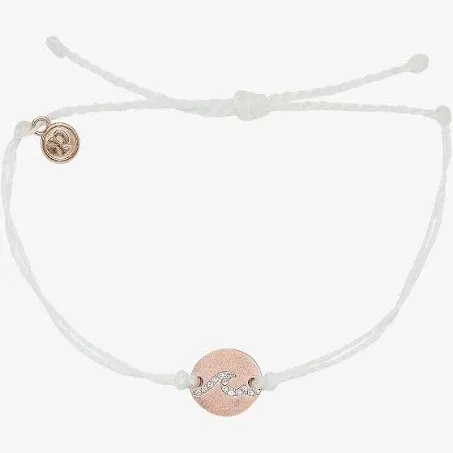 Pura Vida Rose Gold Wave Coin Bracelet - 100% Waterproof, Adjustable Band - Brand Charm, WhitePura Vida Rose Gold Wave Coin Bracelet - 100% Water…