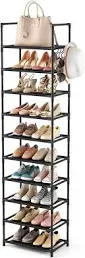 10 Tiers Tall Shoe Rack 20-25 Pairs Boots Organizer Storage Sturdy Narrow Black