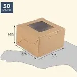 50 Pack Individual Pastry Boxes with Window for Bakery Supplies, 4x4x2 Kraft Dessert Containers for Muffins, Treats, Cookies, Mini Pies