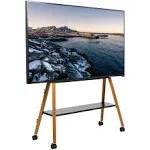 VIVO Rolling Artistic Easel 49 to 75 inch LED LCD Screen Mobile Studio TV Display Stand, Wood Accessory Shelf, Adjustable TV Mount with 4 Dark