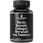 Hair Thickness Maximizer Biotin + Keratin + Collagen + Horsetail + Saw Palmetto. Advanced 5-in-1 Hair Growth Supplement for Women and Men. Hair