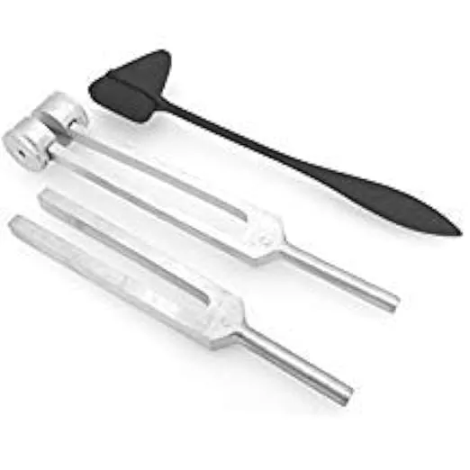 Set of 3 Pcs Aluminum Sensory Tuning Forks C 128 512 + Taylor Percussion Hamm...