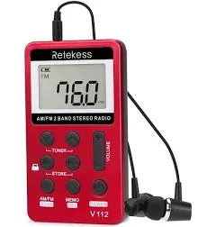 Retekess V112 AM FM Radio Portable, Mini Radio with Earphone Pocket, Digital Tu