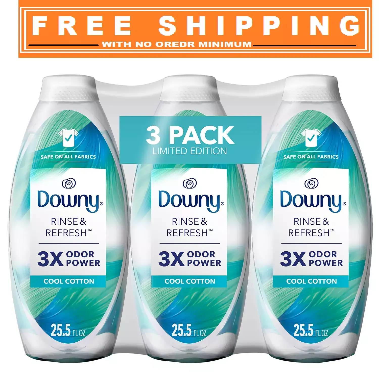 Downy RINSE & REFRESH Laundry Odor Remover and Fabric Softener, Cool Cotton, 48 fl oz, Safe on ALL Fabrics, Gentle on Skin, HE Compatible