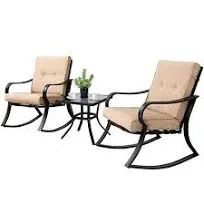 Solaura 3-Piece Outdoor Rocking Chairs Bistro Set Black Patio Furniture Thickened Cushion Coffee Table