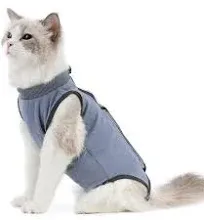 Cat Surgery Recovery Suit Cat Onesie for Cats After Surgery Spay Surgical Abdominal Wound Skin Diseases E-Collar Alternative Wear (Grey-Blue-S)