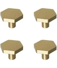 1-1/10&#034; Solid Brass Knobs Shoe Cabinets Knob and Pulls Brushed Gold Hexagon H...