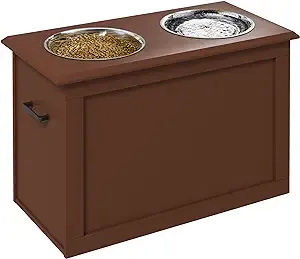 PawHut Raised Pet Feeding Storage Station with 2 Stainless Steel Bowls Base for Large Dogs and Other Large Pets, Brown