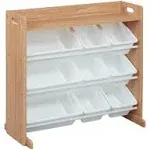 ECR4Kids 3-Tier Organizer with Shelf and 9 Bins, Toy Storage, Dark Natural/White