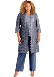 Women's R&M Richards Plus Sequined Lace Pant Suit