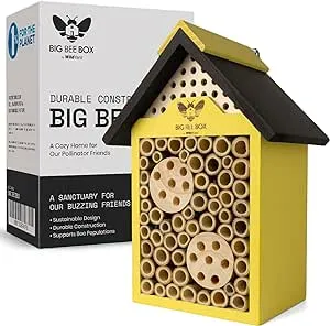 Bee House - Weather Resistant Natural Wood Construction Mason Bee House - Simple Installation, Bee Box for Power Pollinators, Ideal Bee Houses for The Garden