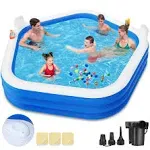 Inflatable Swimming Pool with Pump, 90&#034; X 90&#034; X 26&#034; Kiddie Pool with Seats and H