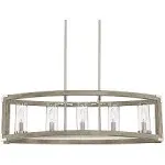 Possini Euro Design Kerr Wood Brushed Nickel Island Pendant Chandelier 32 3/4 inch Wide Modern Clear Glass Shade 5-Light Fixture for Dining Room