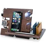 Wood Phone Docking Station Ash Key Holder Wallet Stand Watch Organizer Men Husba