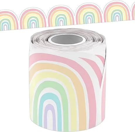 Teacher Created Resources Pastel Pop Rainbows Die-Cut Rolled Border Trim, 50 Feet